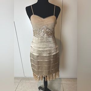 Sue Wong Sleeveless Tiered Ruffle Cocktail Dress Size 6 Color Beige